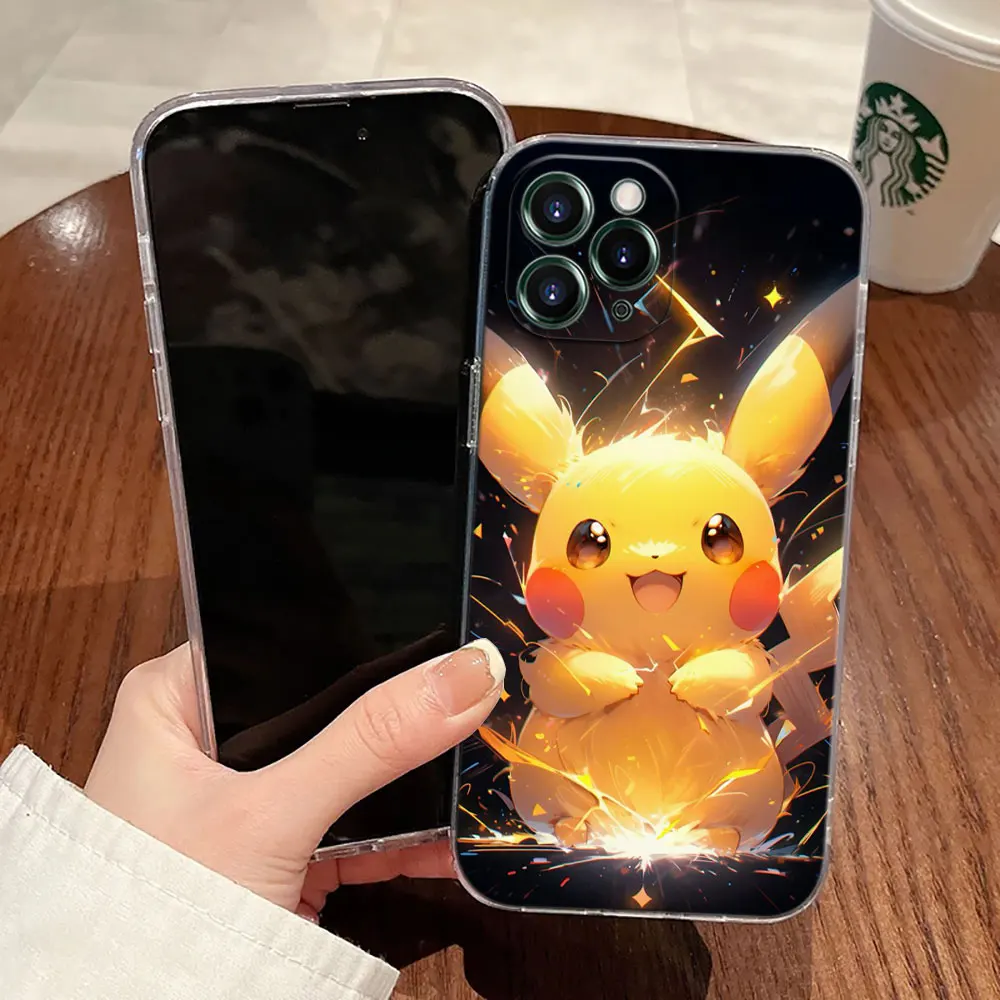حافظة شفافة لطيفة من بيكاتشو كارتونية بوكيمون لهاتف أبل آيفون 17 16 15 14 13 12 11 Pro Max 16 Plus 16E 17Air 17Pro
