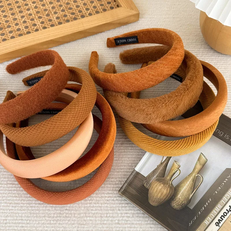 New Pumpkin Color Headband Velvet Sponge Wide Hair Band for Woman Girl Elegant  Hair Hoop Autumn/Winter Fashion Hair Accessories