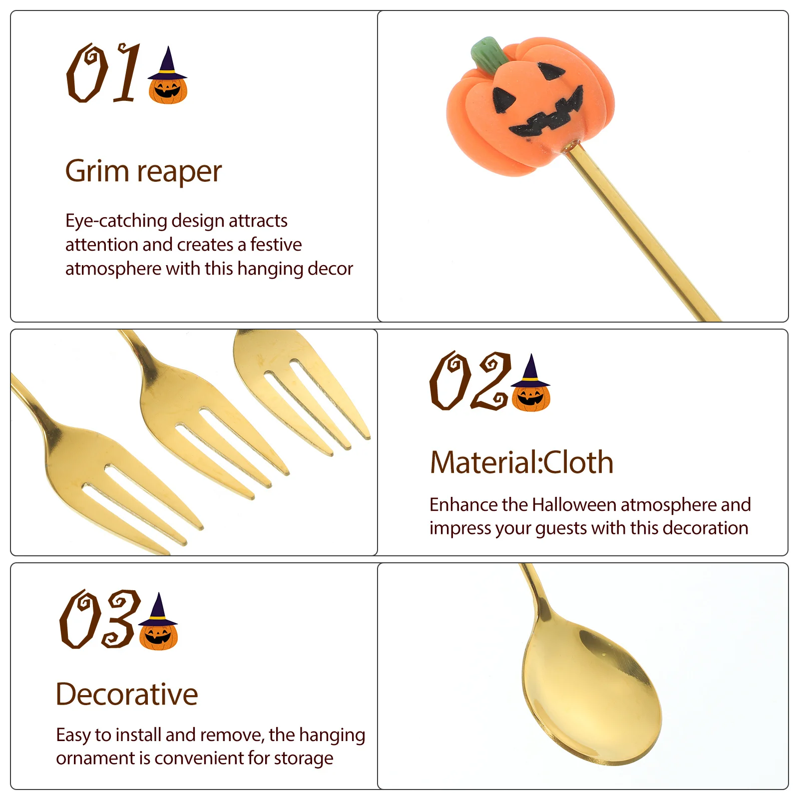 

1Set Stainless Steel Fork Spoon Set Halloween Themed Dinnerware Cute Tableware for Restaurant Family Dessert Shop Use