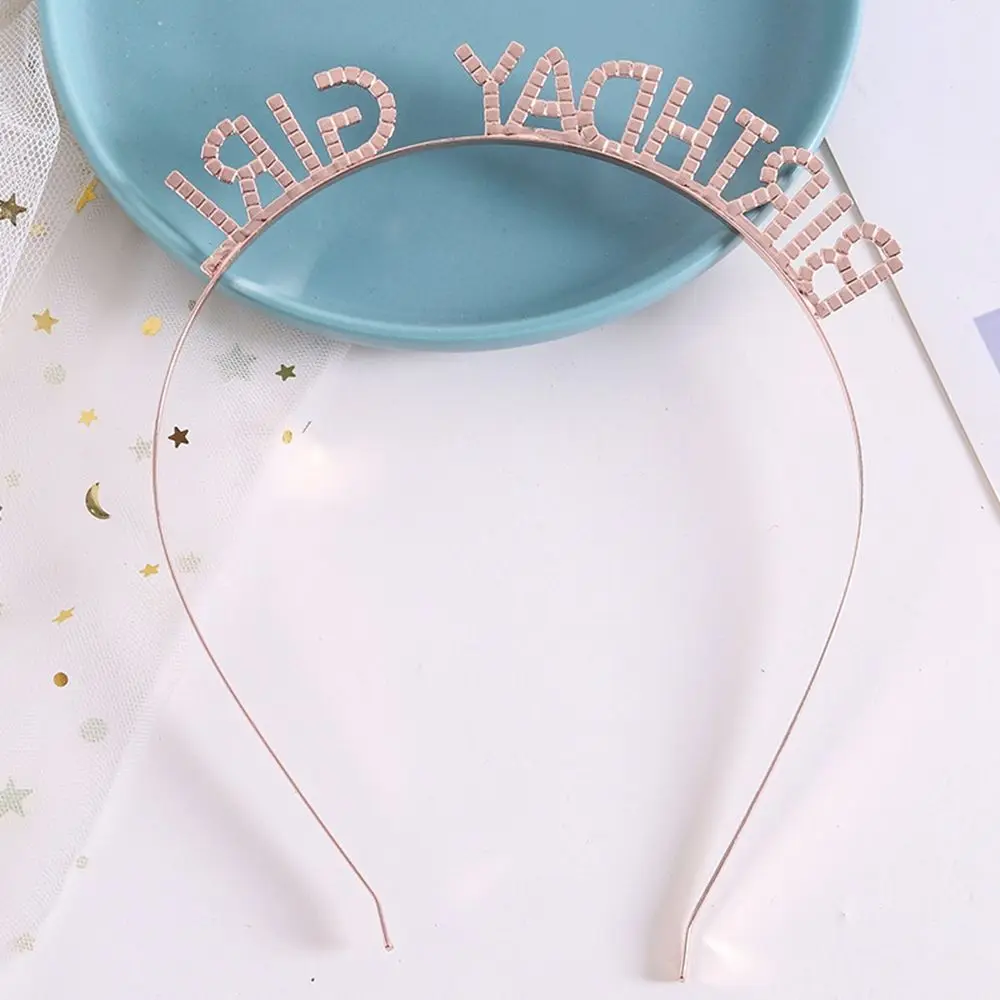 Luxurious Queen Alloy Letter Birthday Decoration Korean Style Hair Hoop Happy Birthday Headband Female Jewelry Rhinestone Crown