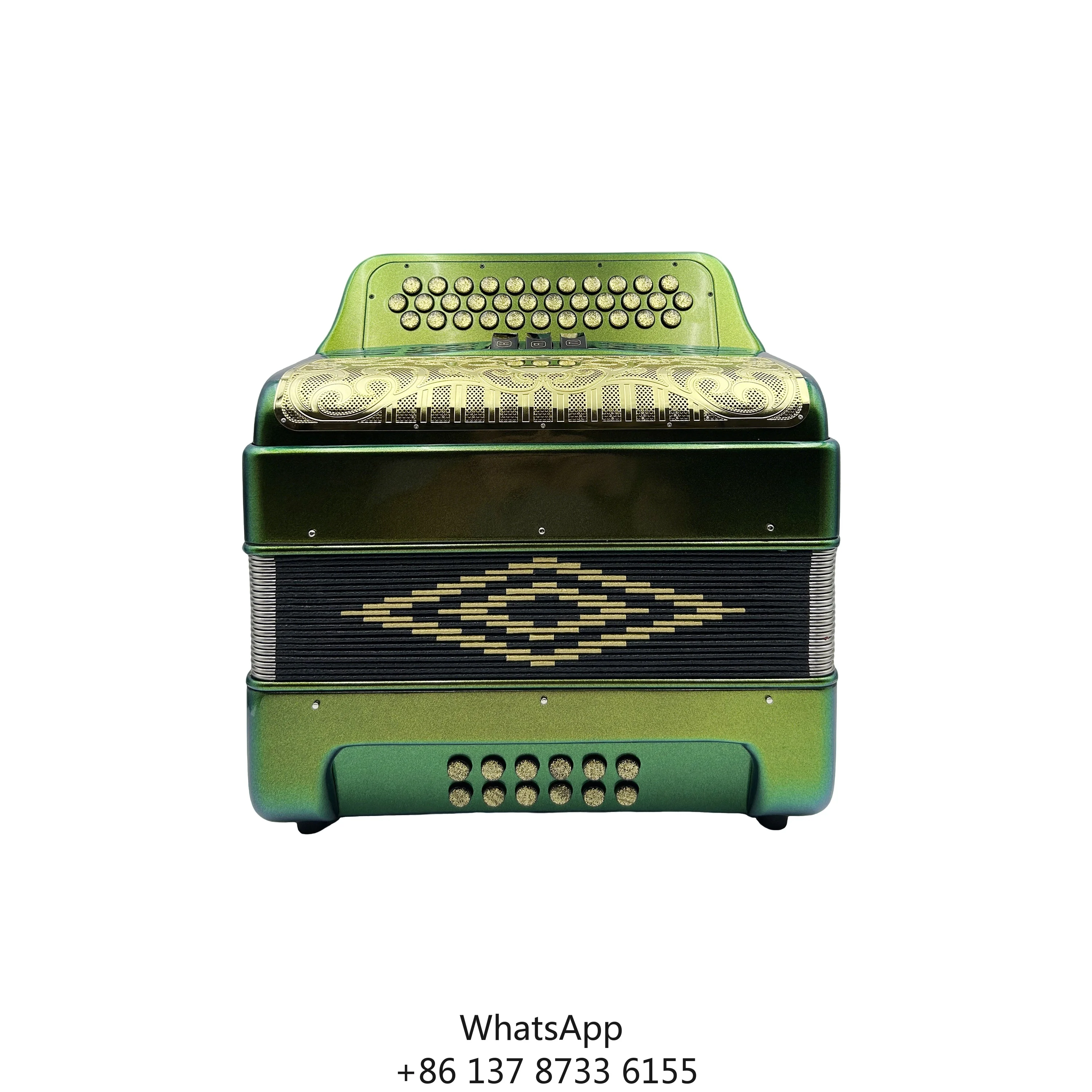 

Professional Diatonic Accordion 34-Button 12-Bass 3-Register JB3412C Orange Green Body Gold Grill Buttons Acordeon
