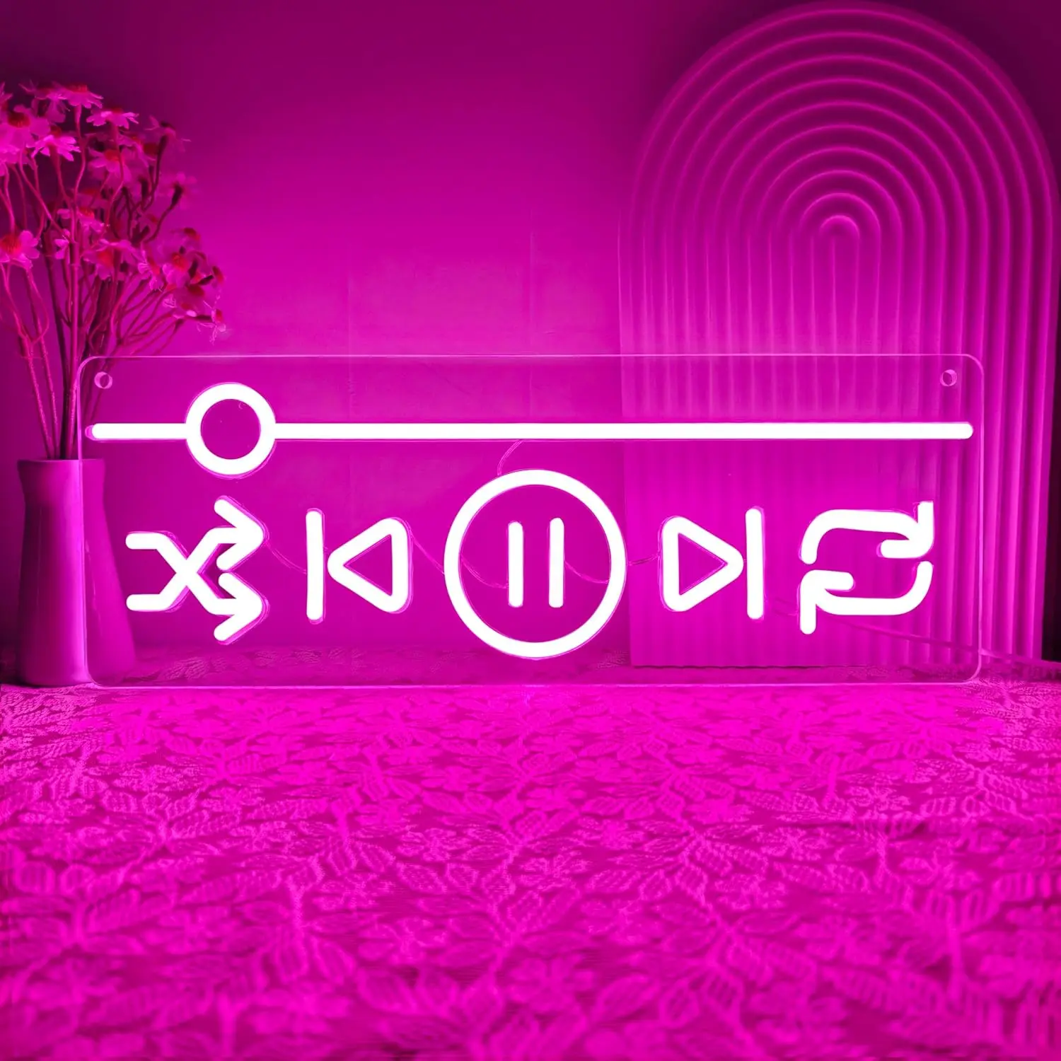 USB Powered Music Control Buttons LED Neon Sign Wall Decor Neon Light for Bedroom Studio Bar Party Music Lover Gift Night Lamp