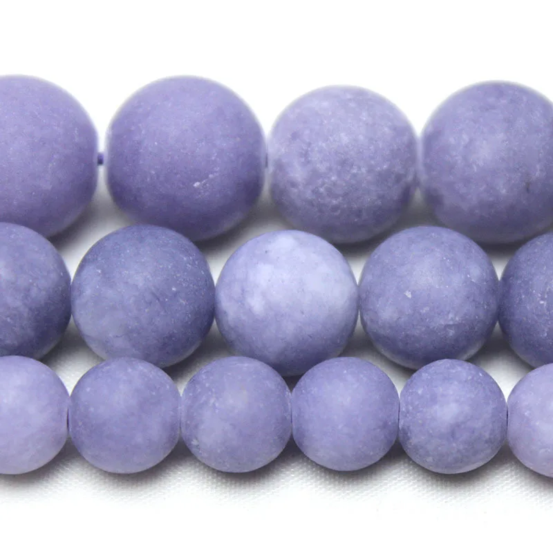 Manik-manik bulat manik-manik longgar kalsedon ungu lavender Frosted matte manik-manik Aksesori Perhiasan DIY, pekerjaan aquamarine ungu di progre