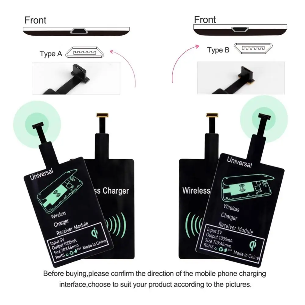 Portable Sticky USB Type C Qi Wireless Charging Receiver for iPhone