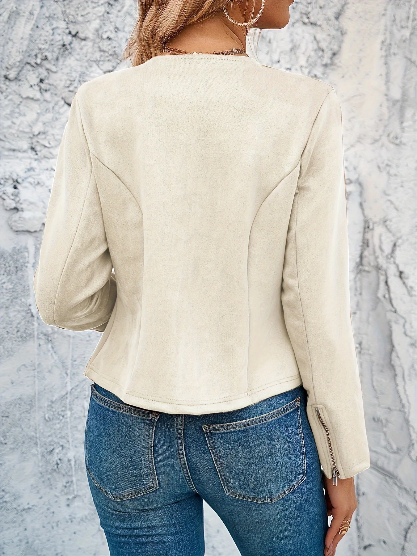 Top slim fit da donna alla moda con scollo tondo e polsini con cerniera, cardigan con cerniera per controllo accessi, giacca corta