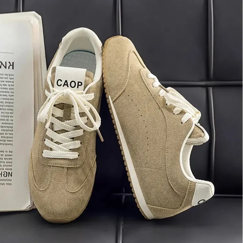Men Casual Shoes Spring Summer Retro Board Sneakers Suede Texture Gum Flat Sole Lace Up Minimalist Commute Footwear