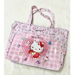 Sanrio Hello Kitty Y2k Pink Tote Bags Large Capacity PU Leather Travel Bags Kawaii Cartoon Printed Shoulder Bags For Women