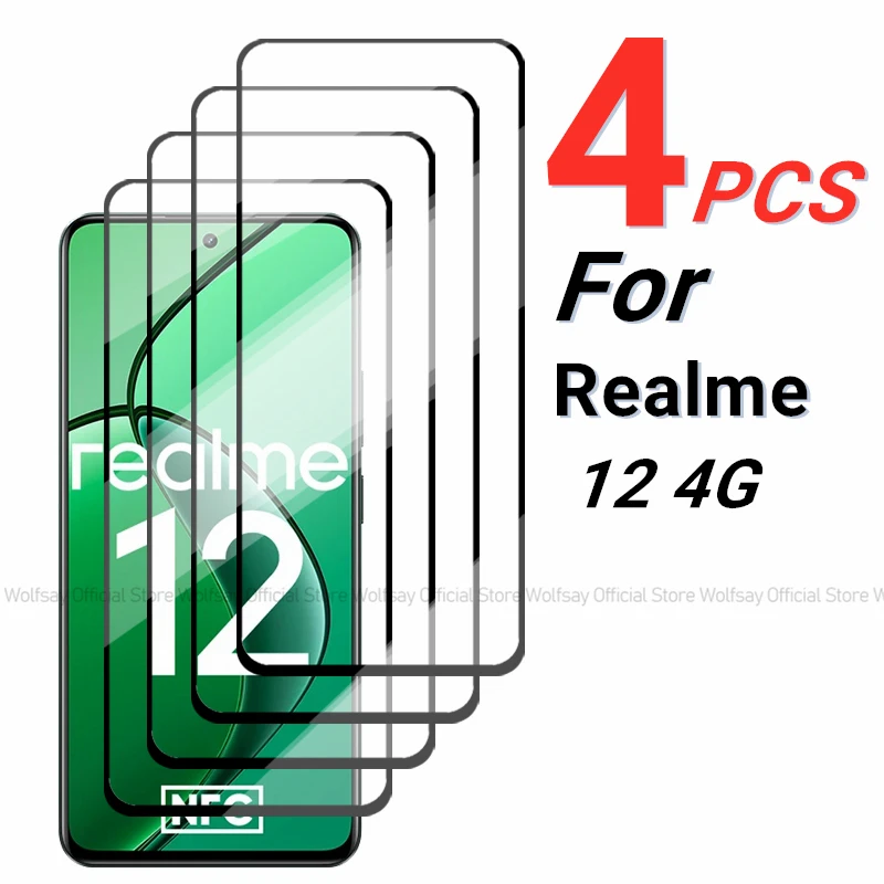 2/4PCS Tempered Glass For Realme 12 4G Screen Protector Realme 12 4G Film Full Glue Cover Screen Glass Phone Film Realme 12 4G