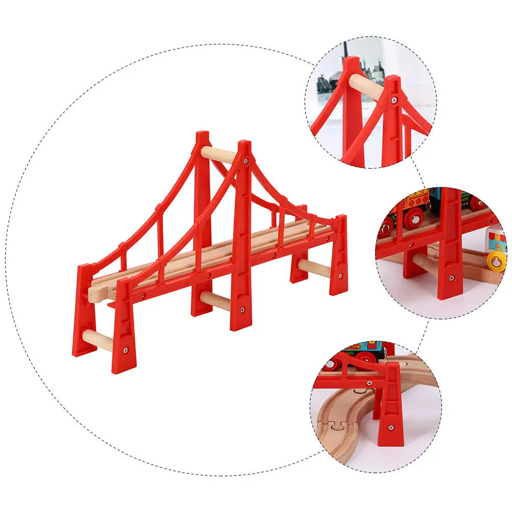 Wooden Train Track Bridges 2PCS Colorful Connectable Railway Accessories Educational Toys for Kids