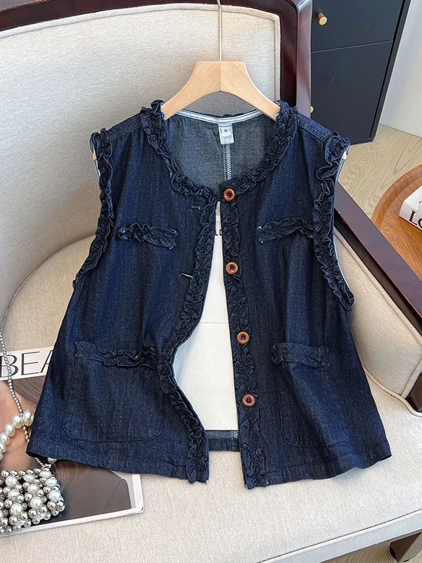 

plus Size 300 Pou Fat MM Japanese College Sle Denim Vest Thin Outerwear Women's Svel Versatile oulder Bared Vest...