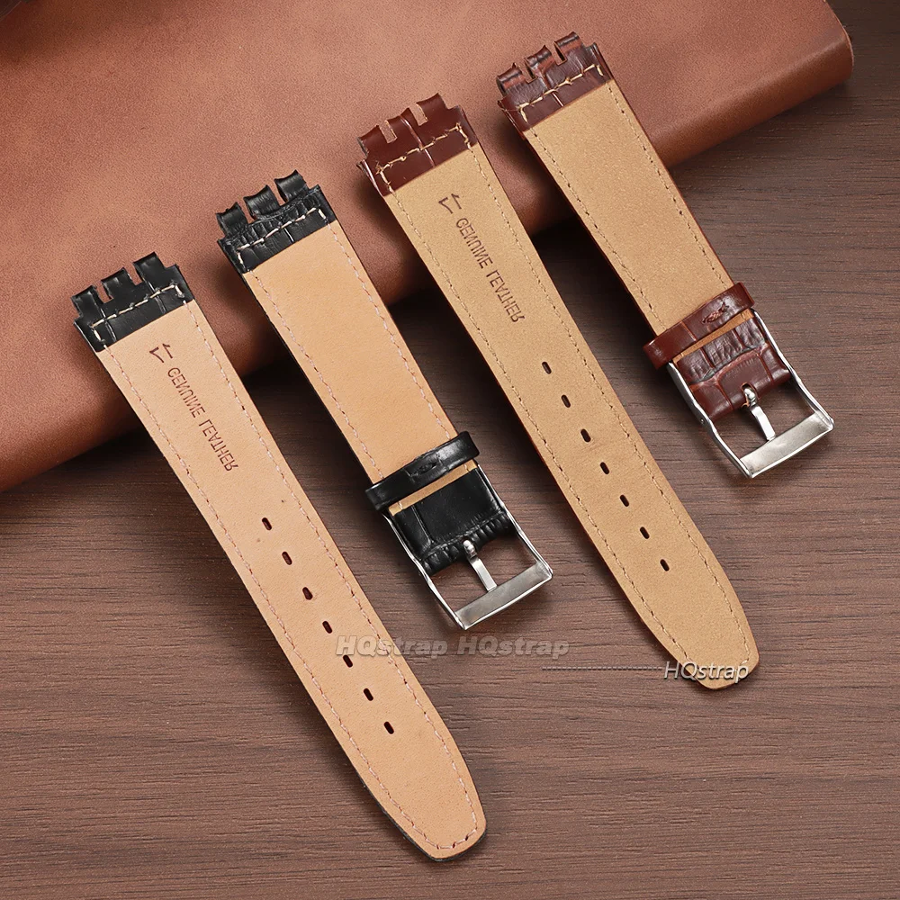 19mm 17mm Sweatproof Cowhide Wristband for Swatch Genuine Leather Bracelet Black Brown White Sport Watch Strap Wholesale