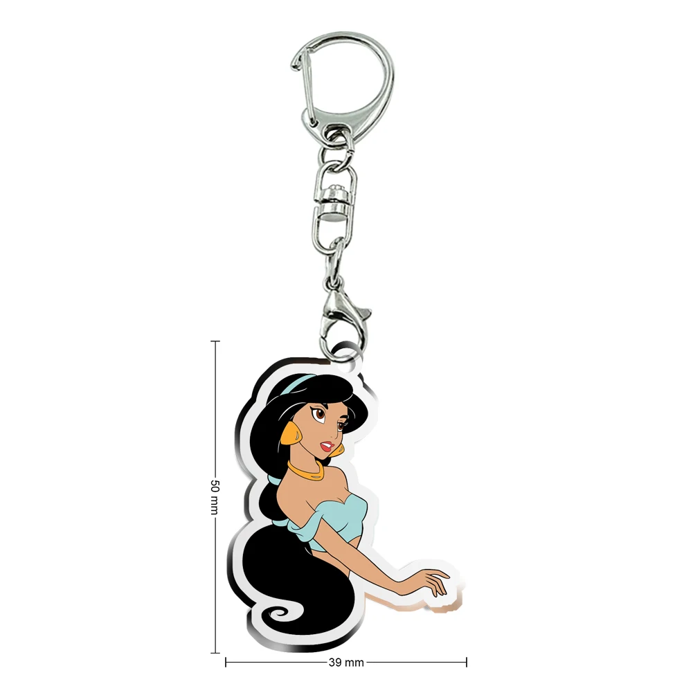 Disney Jasmine Princess Transparent Acrylic Keychains Kids Gift Collection Pendant Ornament with Bag Girls Kids Accessories