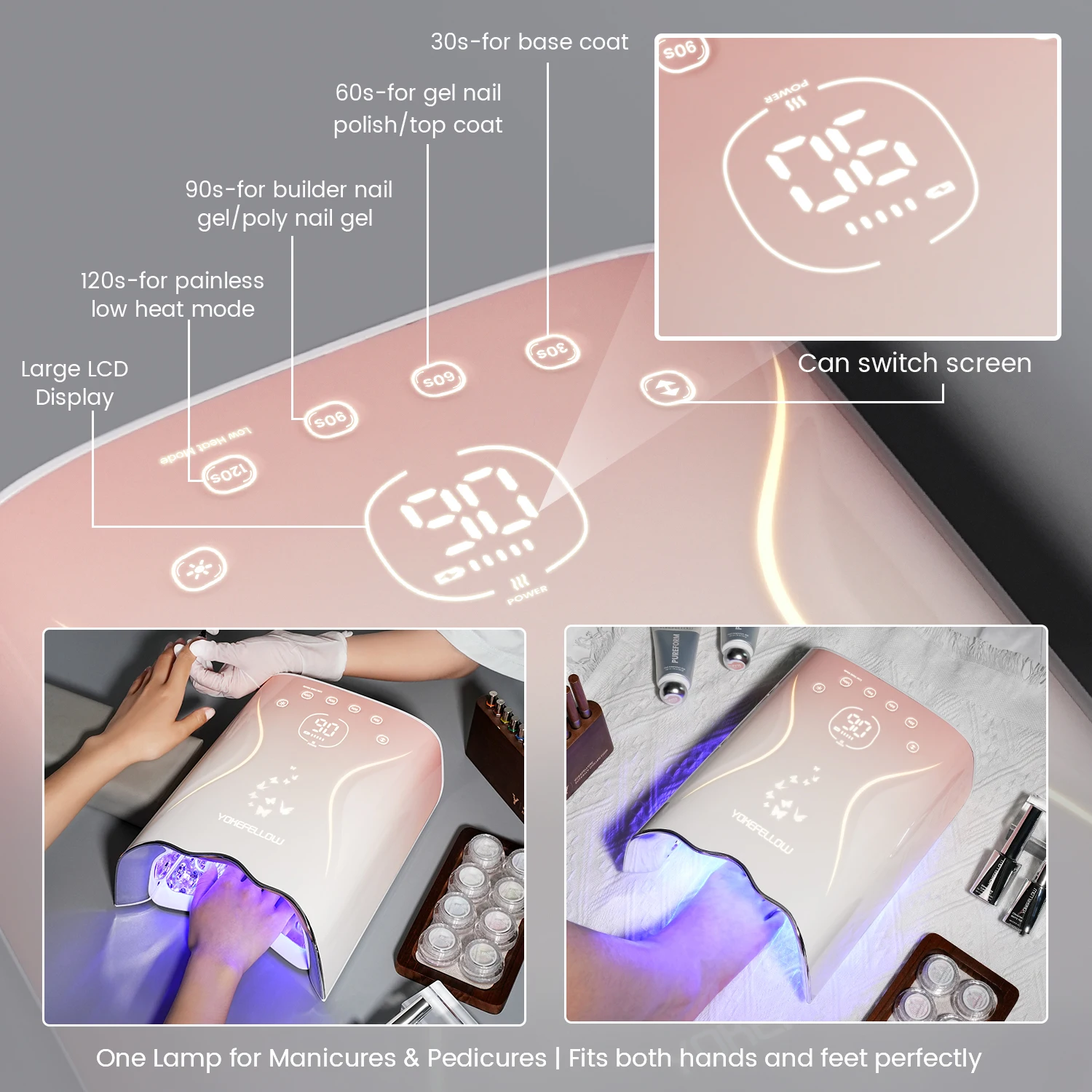 New YOKEFELLOW Nail Lamp Professional 115W UV LED Nail Dryer Rechargeable 45LED Beads Nail Dryer With 4 Timer Setting and Auto Sensor for Long Battery Quick Curing for Salon Use and Home DIY Manicure EA901