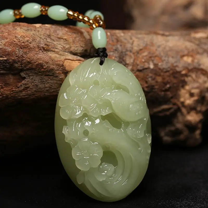 Natural Hetian Jade New Style Happy Eyebrow Pendant Jade Jade Pendant Necklace Men's and Women's Sweater Chains