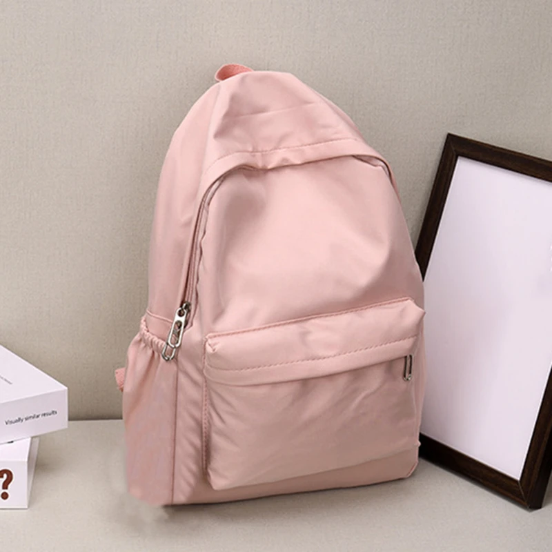 Nylon Backpack Solid Color Large Capacity Cute Laptop Tablets Shoulder Bag Teens Schoolbag Camping Female Gifts