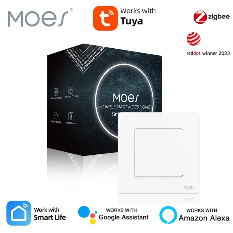 

MOES Tuya ZigBee 3.0 Умный настенный светильник Кнопочный переключатель Умный домашний переключатель Приложение Smart Life Пульт дистанционного управления работает с Alexa Google Home