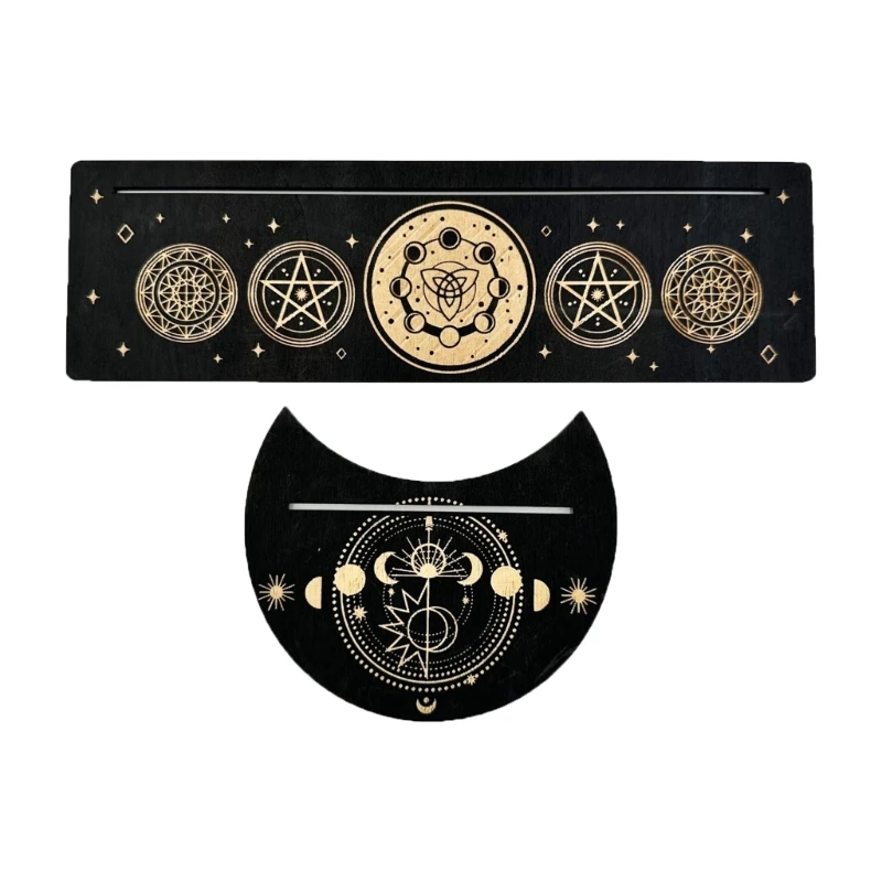 Moon and Rectangle Cards Holder for Witch Divinations Tools Tarot Cards Stand Holder Moon Phases Altar Base