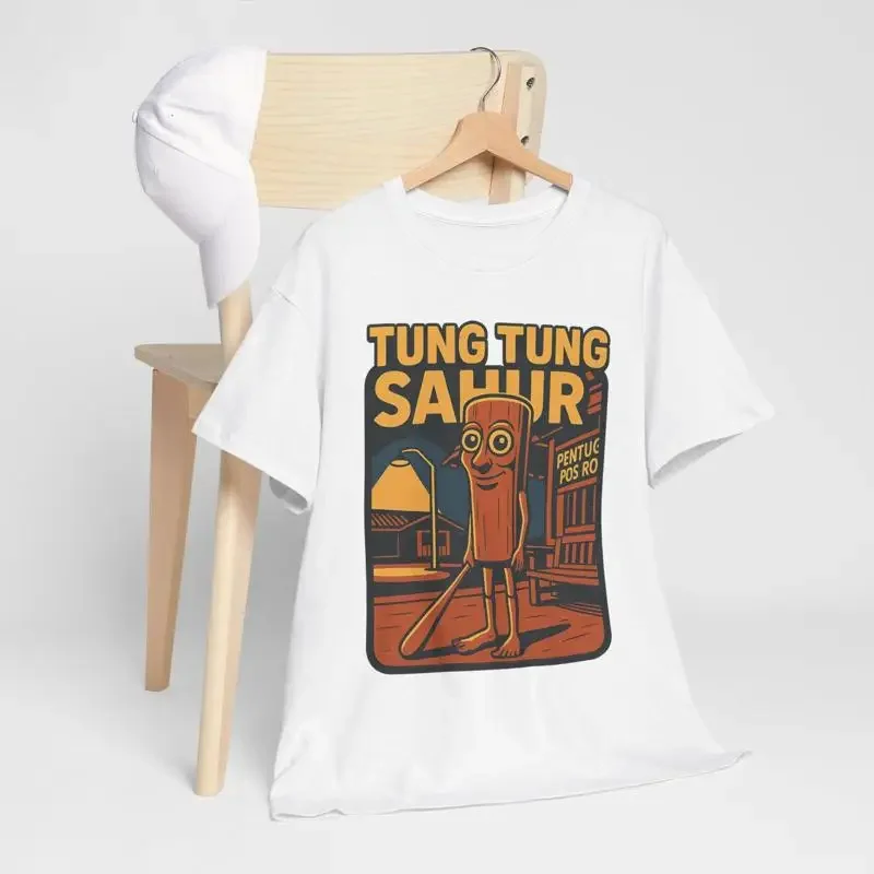 Tung Sahur Vector Cartoon T Shirt Ramadan Drummer Meme Limited Color Retro Poster Style