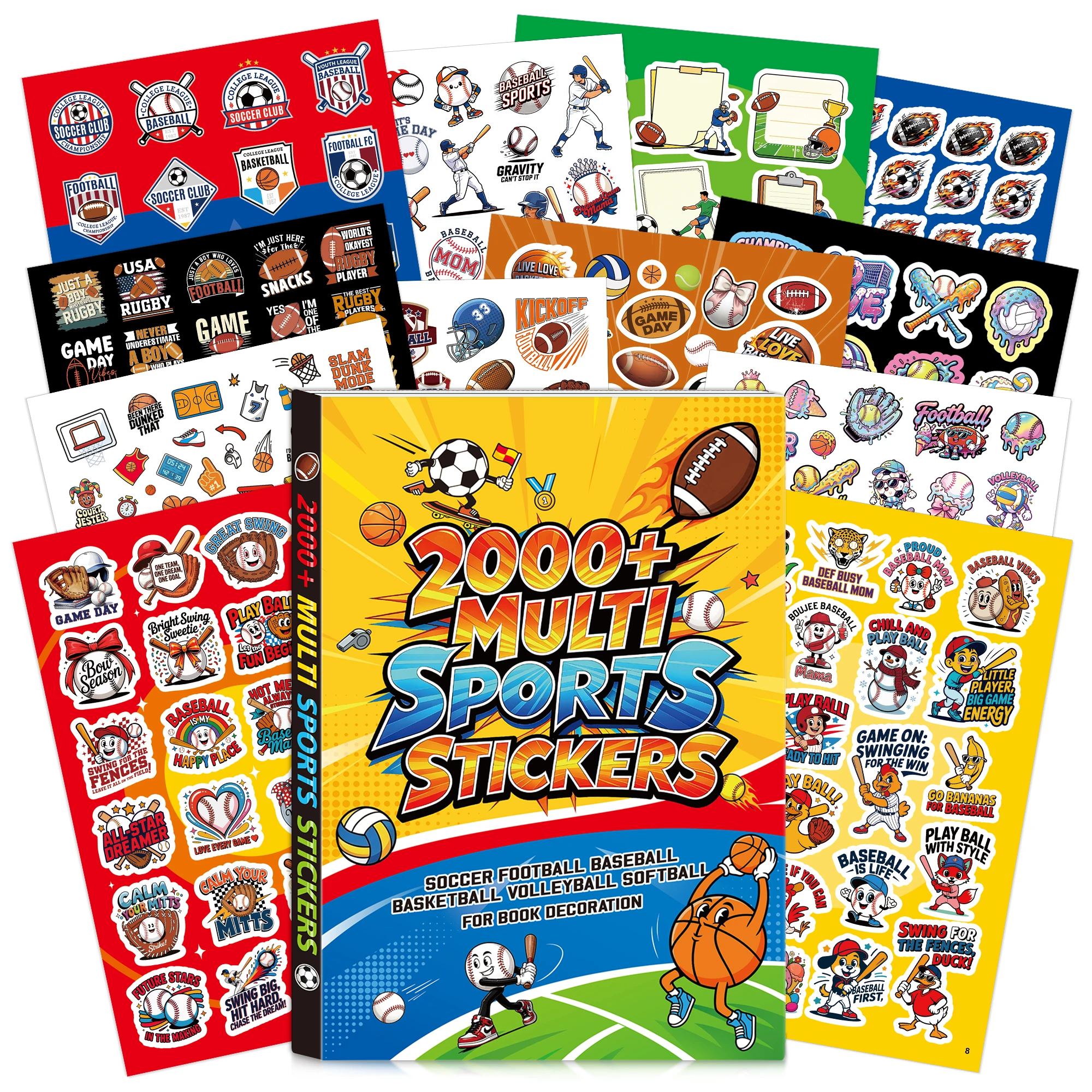 2000PCS Sports Themed Fun Sticker Pack for Junk Journal Supplies, DIY Crafts, Scrapbooking, Laptops, Water Bottles Decoration