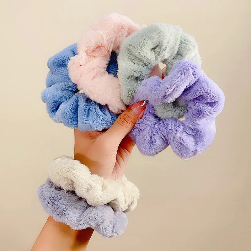 

New Women Plush Scrunchie Elastic Hair Bands Girls Solid Color Ponytail Holder Hair Tie Hair Accessoires Kids Headband Ornaments