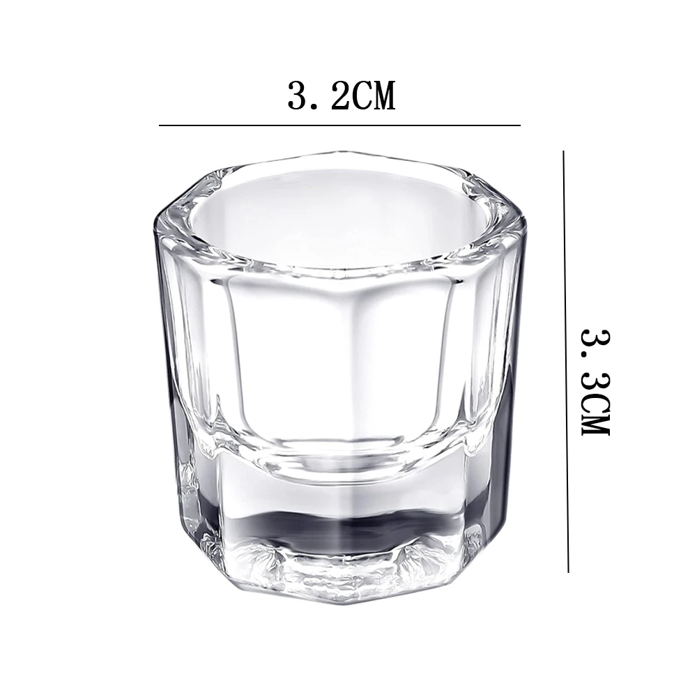 Mini cristal acrílico transparente, polvo octogonal pequeño, taza para uñas líquidas, cepillo para uñas, herramienta de cuenco para mezclar líquido de limpieza