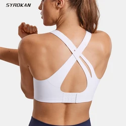 SYROKAN Power On Criss Cross Back Sports Bra for Womenfor Women High Impact Wireless Bras