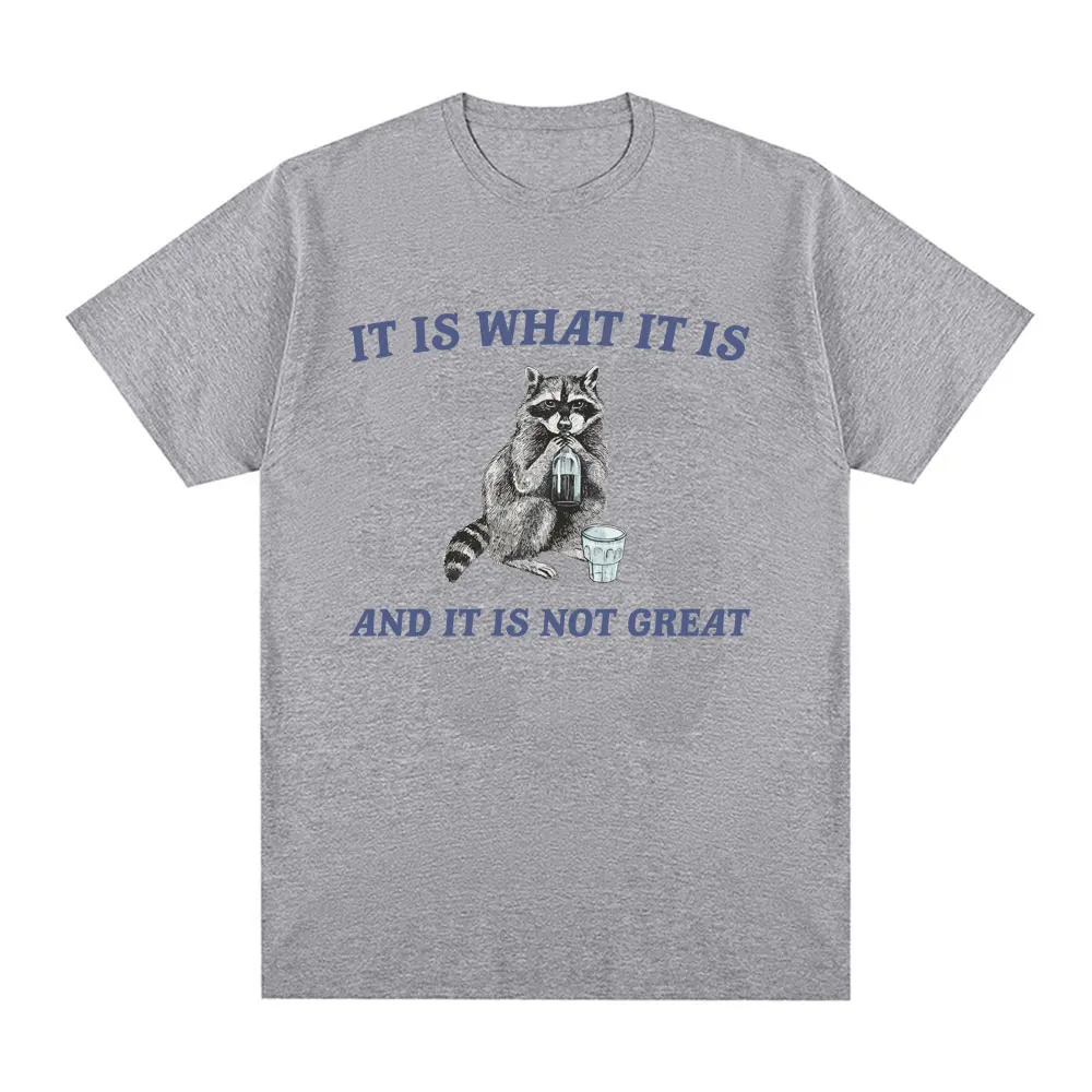 It Is What It Is and It Is Not Great T Shirt Funny Raccoon Meme T-shirts Men 100% Cotton Casual Oversized Short Sleeve T Shirts