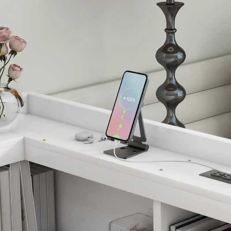 Cama de estante dupla em forma de L com tomadas, portas USB e 2 gavetas, acabamento branco