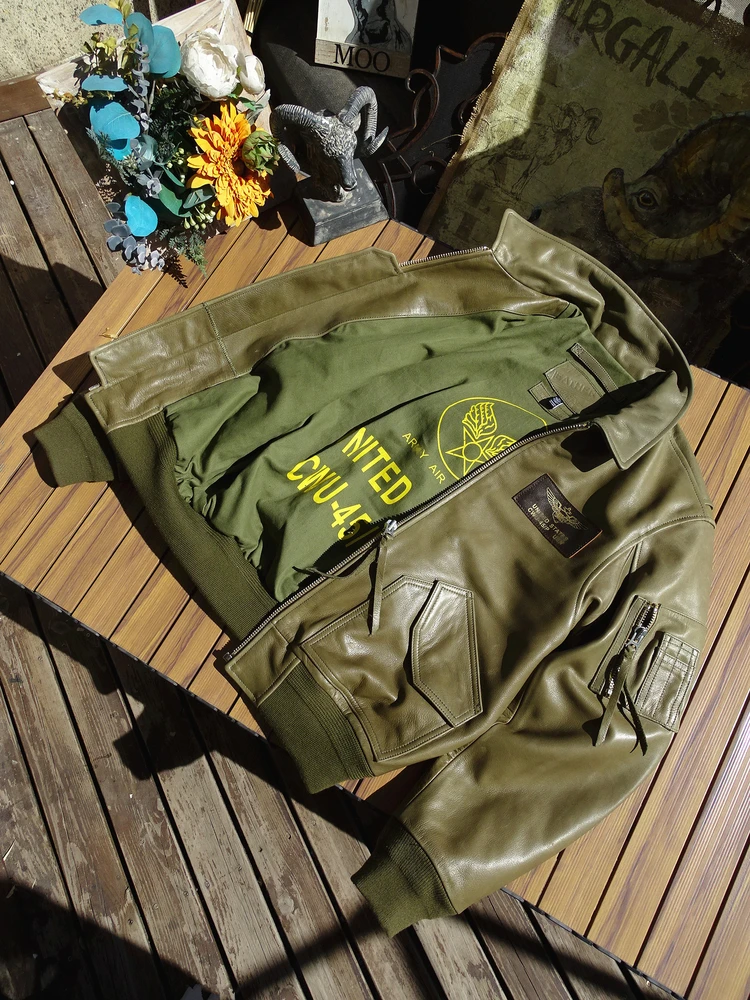 

Tailor Brando Full-Grain Water-Dyed Calfskin Classic CWU-45P Men's Vintage Genuine Leather Bomber Jacket