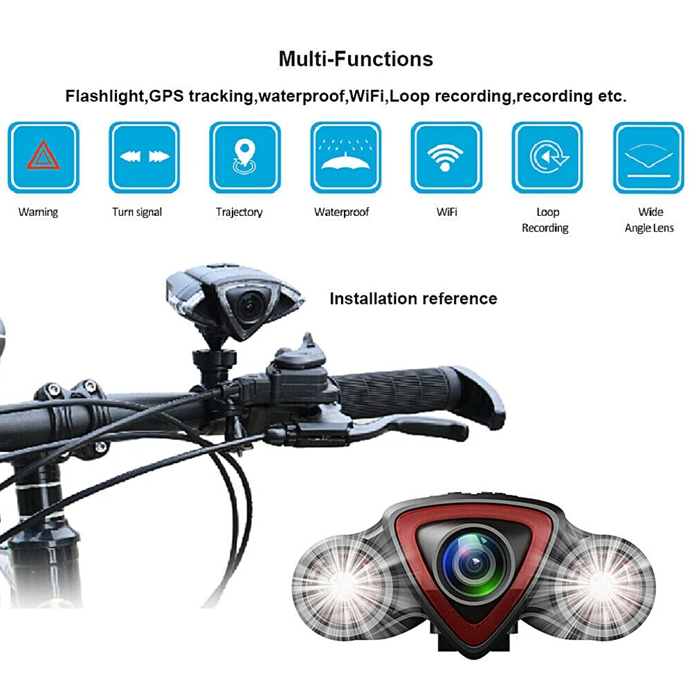 Bicycle Driving Recorder Camera with Dual Lights Support WIFI GPS Track Bike Accessories