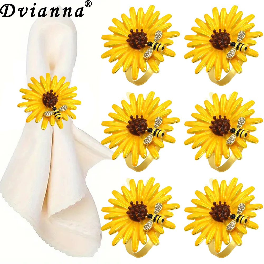 

6Pcs Fall Napkin Rings Bee Sunflower Napkin Holder Daisy Napkin Buckles for Baby Shower Wedding Party Dinner Table Decoration