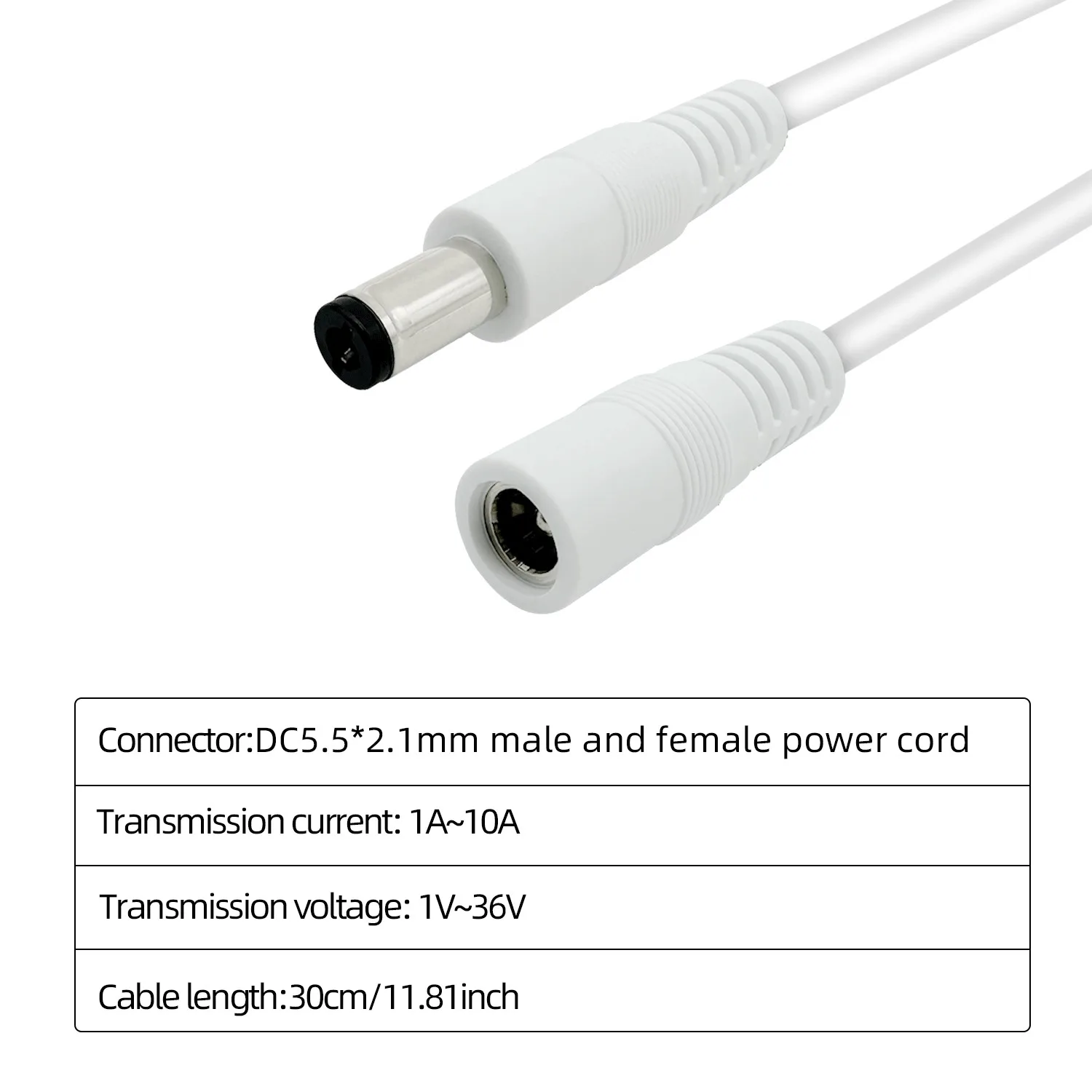 18AWG DC Extension Cord 12V/24V Universal DC5.5×2.1mm10A High Current Power Cord Security Equipment LED Light Strip Camera Cable