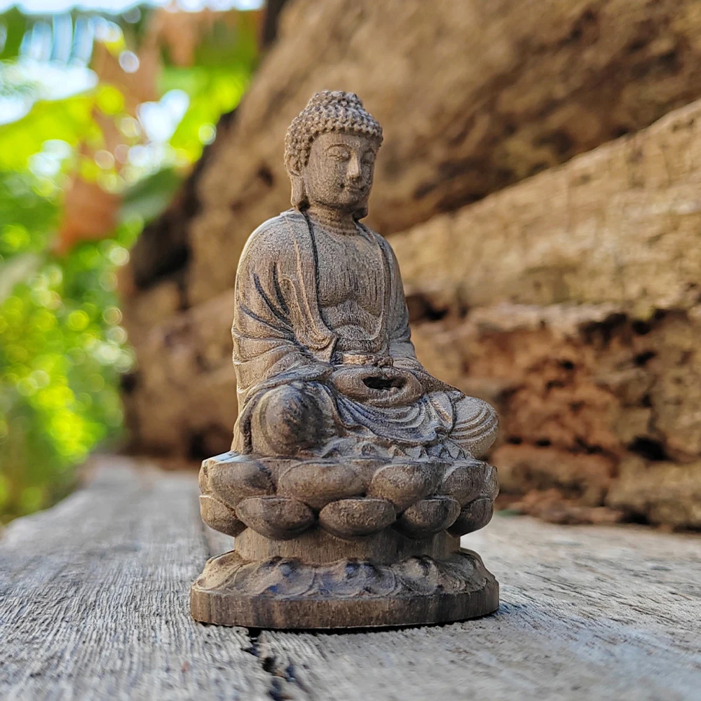 1 Pc 3.1 Inch Wooden Carved Buddha Statue Ornament, Hand-Carved, Oriental Zen Style, Suitable for Party Decoration, Housewarming Gift, Christmas Decorations, Home Decoration, Fireplace, Back-To-School Season Gift, Study Room view 4