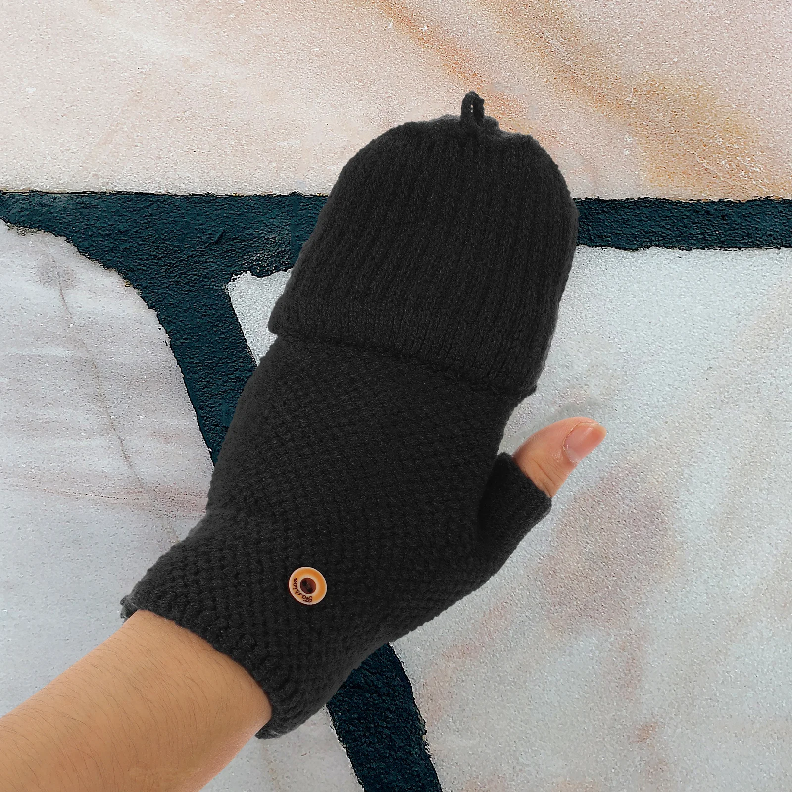 

1 Pair Warm Knitted Gloves For Acrylic Cashmere Blend Convertible Fingerless Mittens Winter Outdoor Use Convertible Mittens