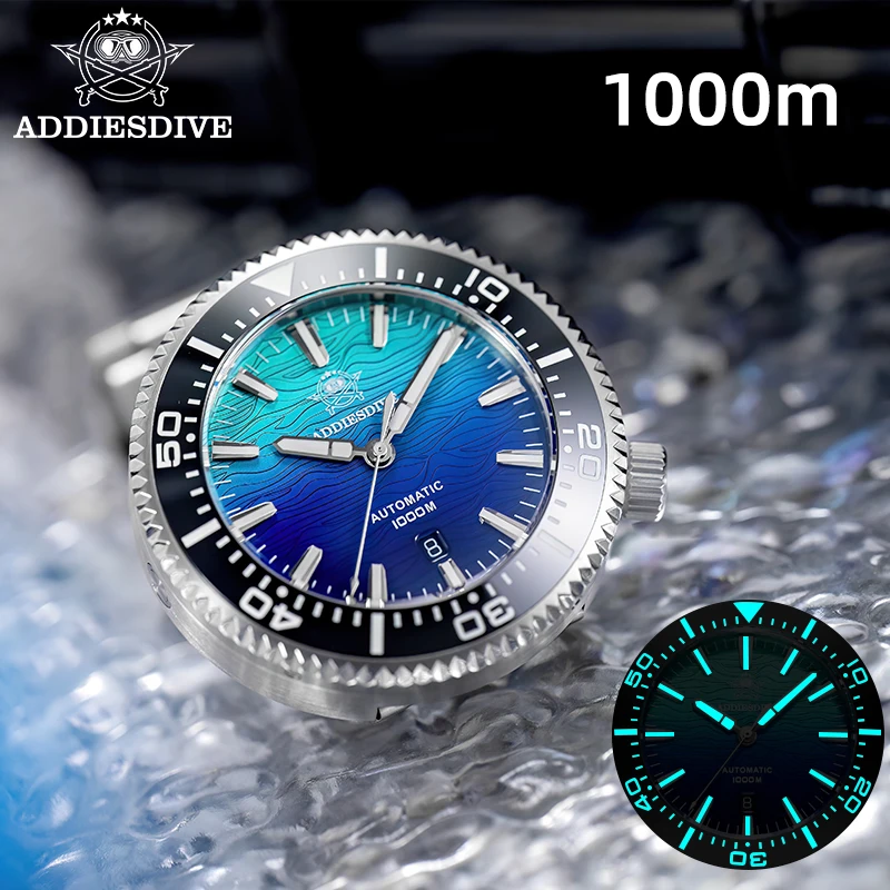 

ADDIESDIVE Automatic Watches for Men Japan 8215 Sapphire Crystal 1000M Waterproof Luminous Gradient Fire Cloud Dial Diver Watch