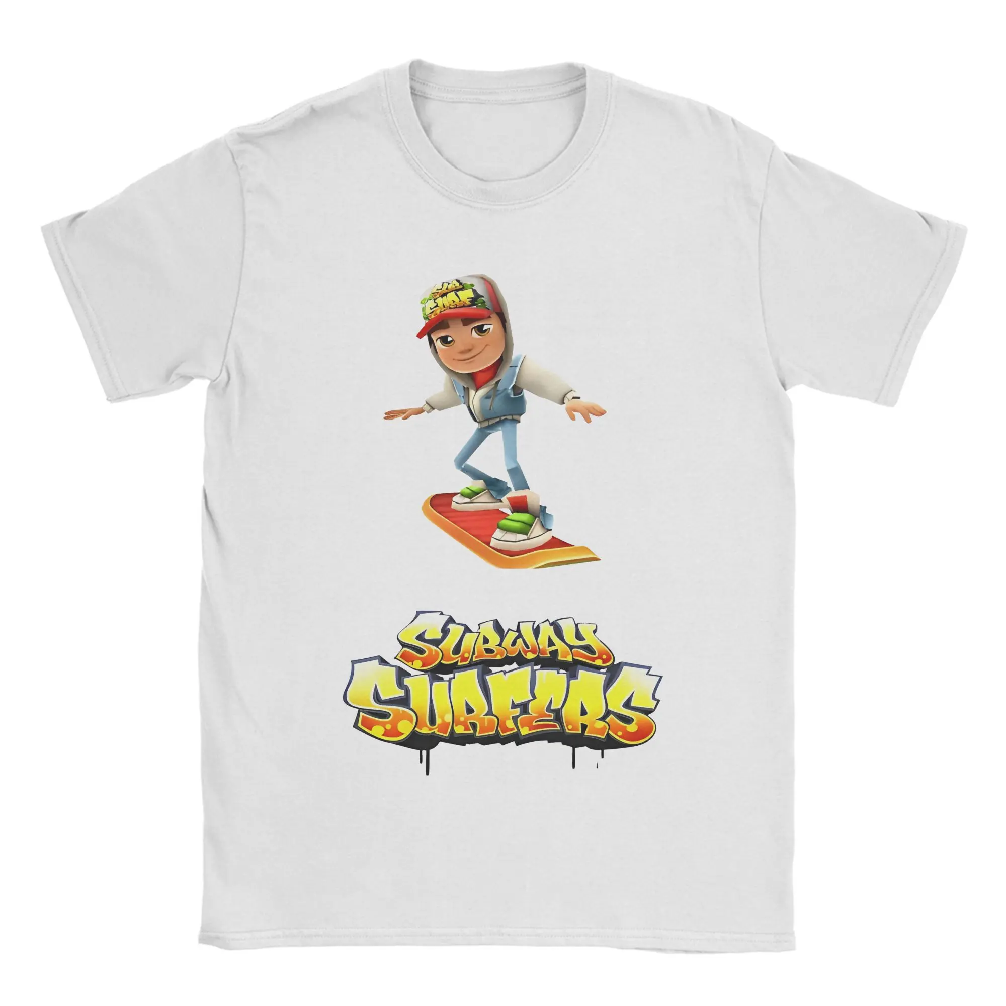 Subway Surfers  Video Game T Shirts for Men 100% Cotton Novelty T-Shirts Crewneck  Tee Shirt Short Sleeve Clothing Plus Size