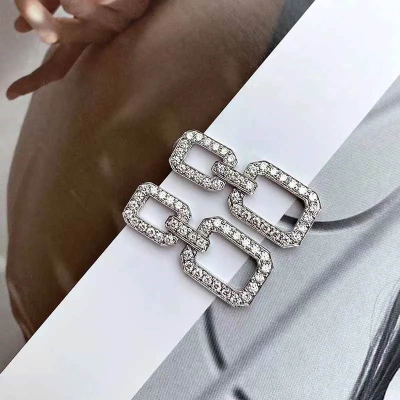 S925 silver ultra-bright full-diamond earrings, exquisite and fashionable, geometric-shaped earrings, luxurious and sophisticate