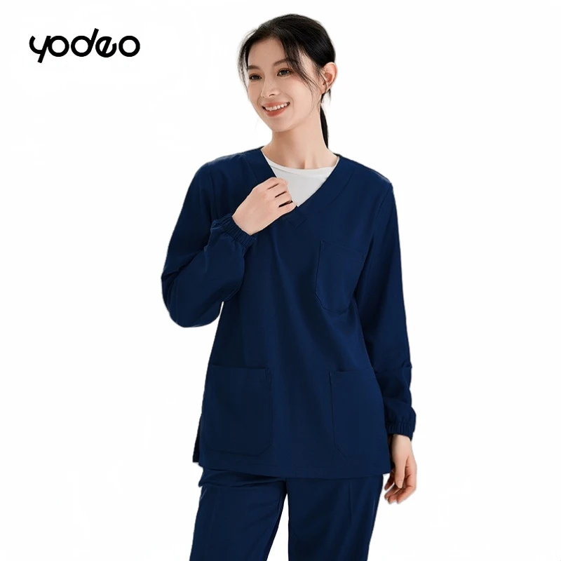 High quality uniforms medical nurse uniforms short sleeved suits men women modern V-neck tops and pants hospital work uniforms