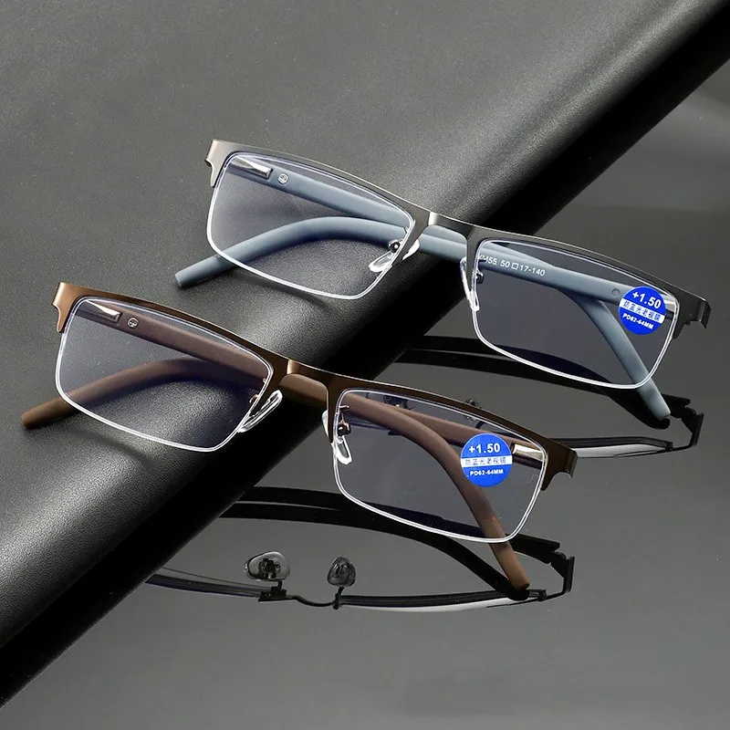 1Pc Anti Blue Reading Glasses Men Metal Rack Spring Legs Ray Half-frame Goggles Business Eyewear Presbyopic Eyeglasses Unisex