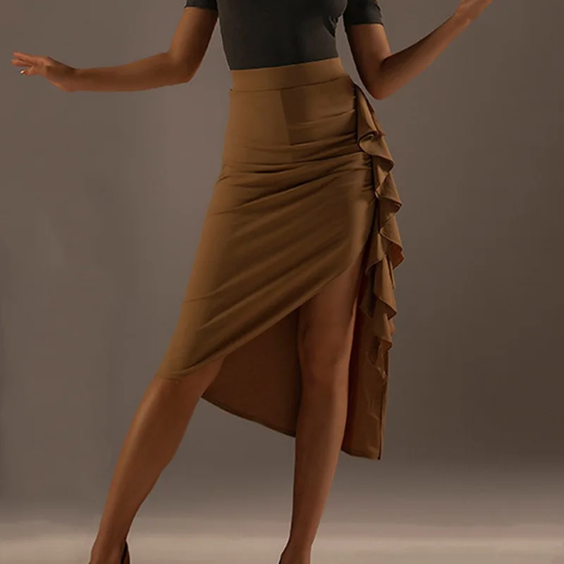 الرقص اللاتينية نصف تنورة الإناث الكبار نمط جديد تكدرت تنورة قصيرة ممارسة الزي الرقص الزي تنورة أسفل