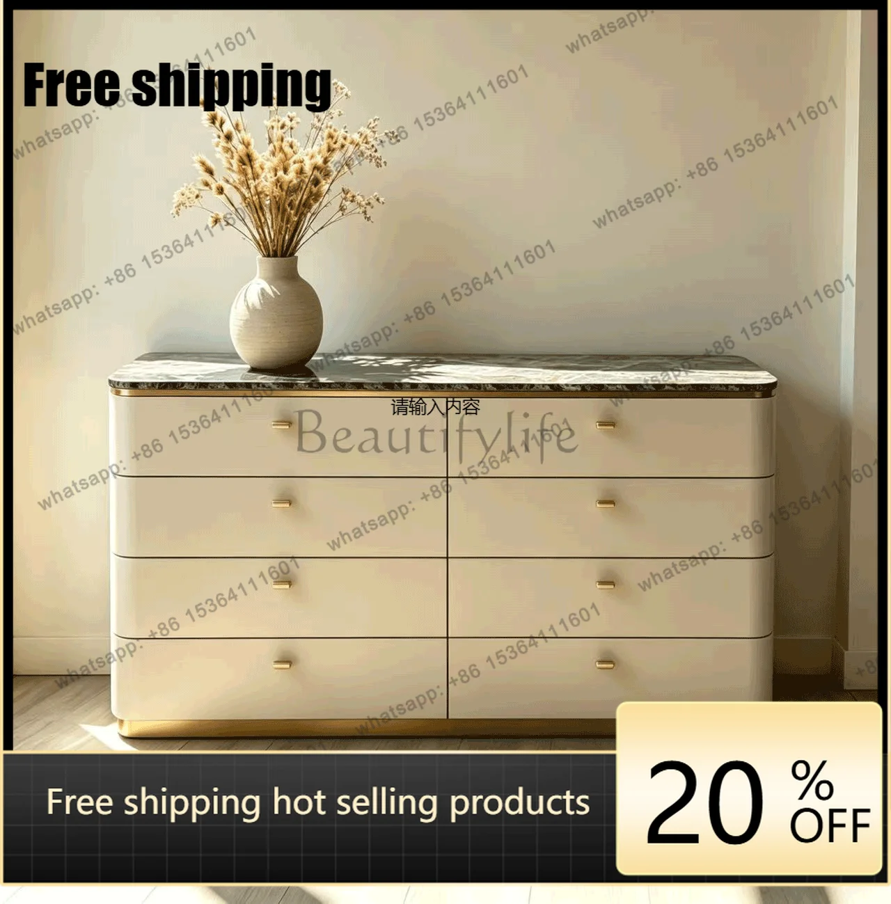 Italian light luxury eight-bucket cabinet marble high-end storage high-end custom paint veneer side cabinet