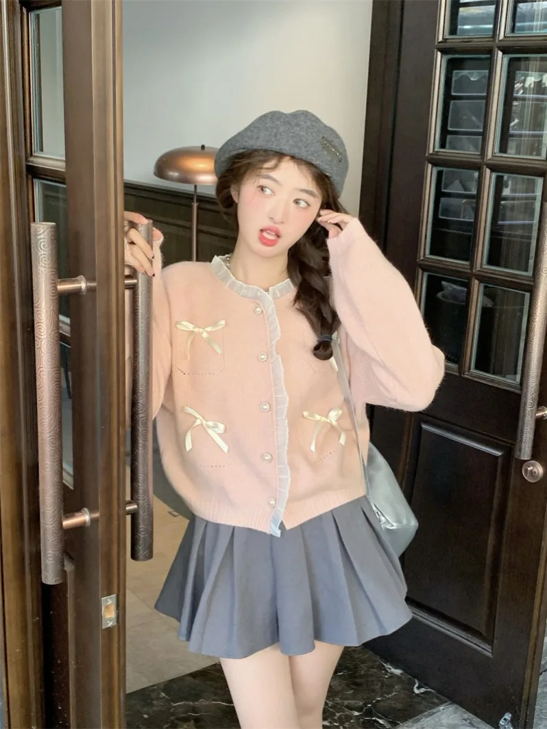 الوردي الجولة Ne محبوك سترة معطف المرأة الخريف الشتاء ort تصميم تحسس ملابس خارجية عقدة ort متماسكة #5