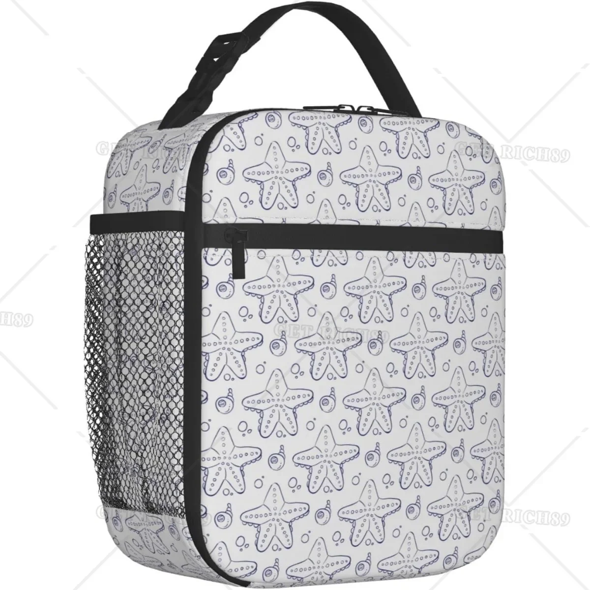 

Hand Drawn Sea Shell and Starfish Portable Lunch Bag for Women/Men Insulated Reusable Lunch Box for Office Work School Picnic