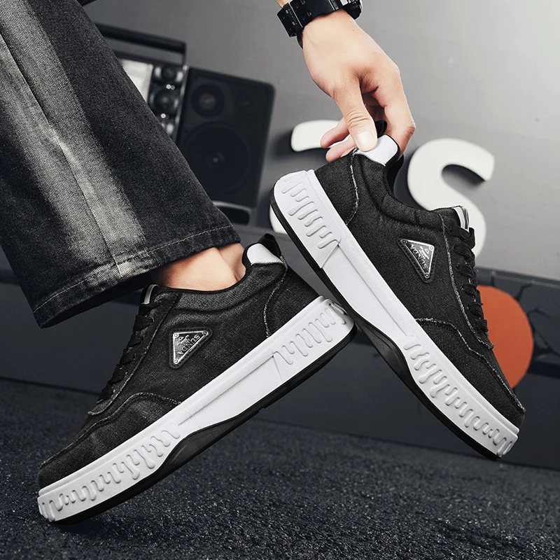 Blue Denim Sneakers Men 2024 New Canvas Fashion Shoes Men Platform Thick Sole Sneakers Breathable Men's Casual Skateboard Shoes