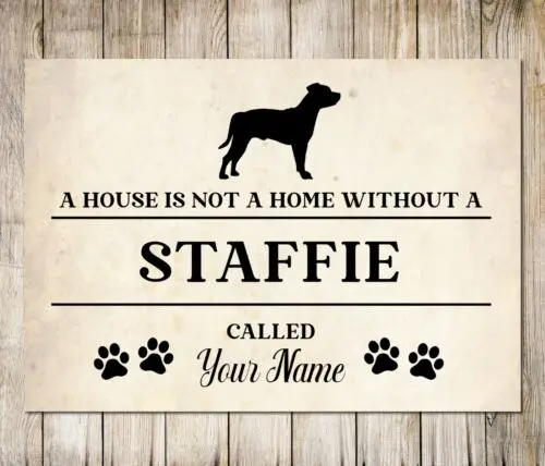 Personalised STAFFIE Sign Pet Name Dog Homemade Decor Metal Plaque