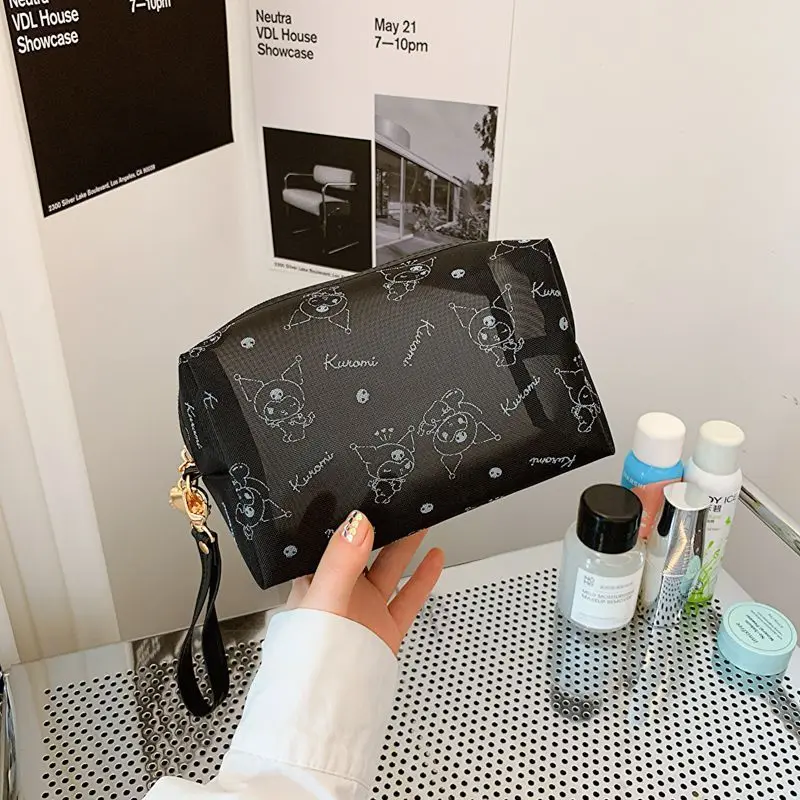 Mesh Cosmetic pouch Cartoon Printed Makeup bag Kawaii Toiletry Organizer Travel Women's Cosmetic bag Luxury Lipstick Pouch