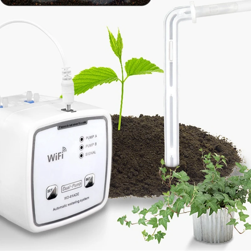 Wifi Control Watering Device Automatic Water Drip Irrigation Watering System Kit Mobile APP Control-Double Pump 15 Pots