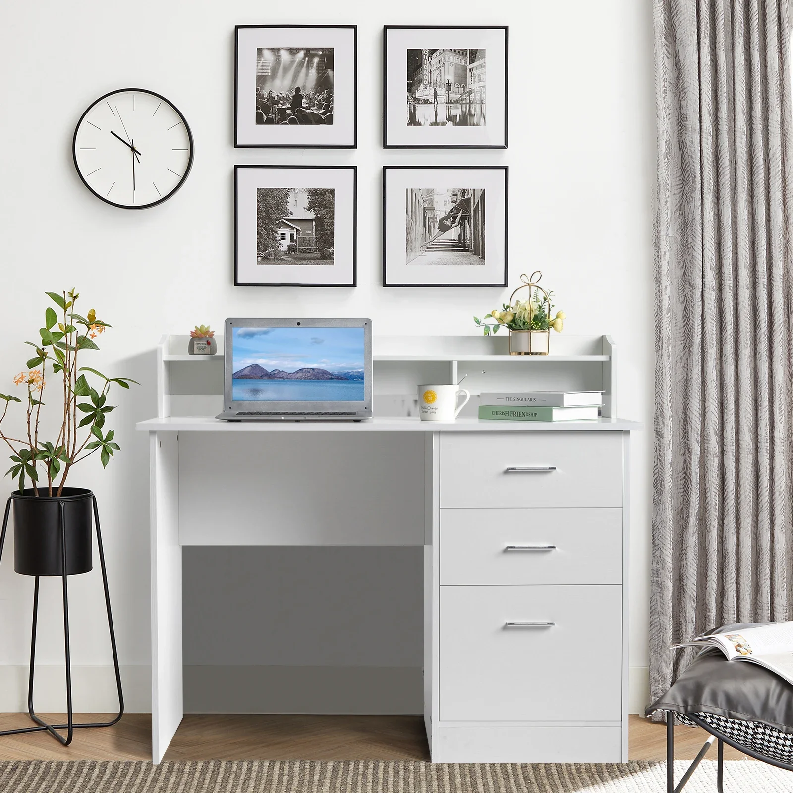 

1x Computer Desk,Suitable for teachers,workers,students and businessmen etc,Desktop Storage Layer Three Drawers,White Wood Grain
