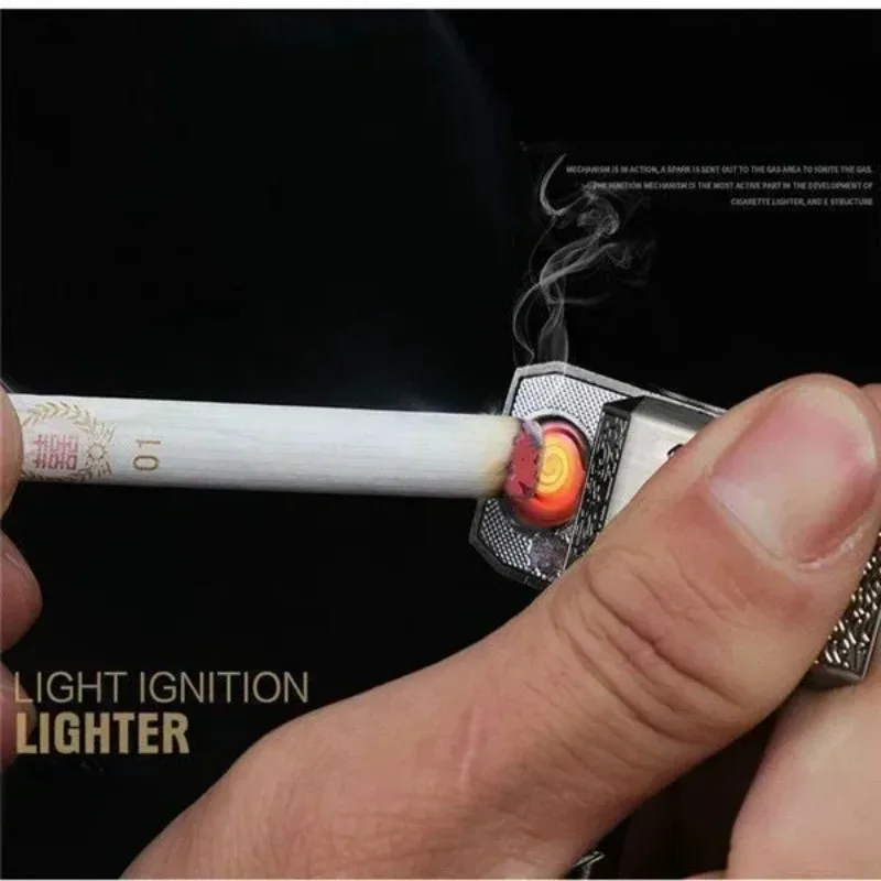 Creative Zinc Alloy Keychain Windproof Tungsten Wire Ignition USB Charging Lighter Outdoor Portable Funny Electric Lighters Gift