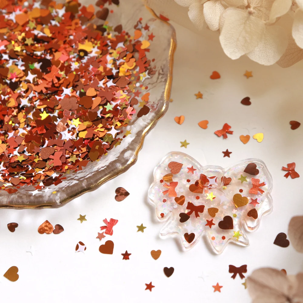 5g Cute Sweet Sequins For Epoxy Resin Filling Reddish Brown Love Heart Bowknot Glitter Paillette Kawaii Resin Shaker Fillers DIY view 5